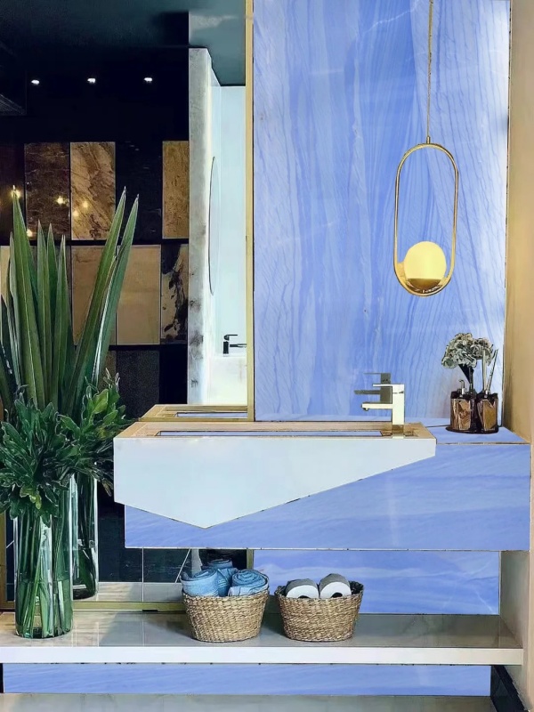 Azul Macaubas Quartzite bathroom vanity